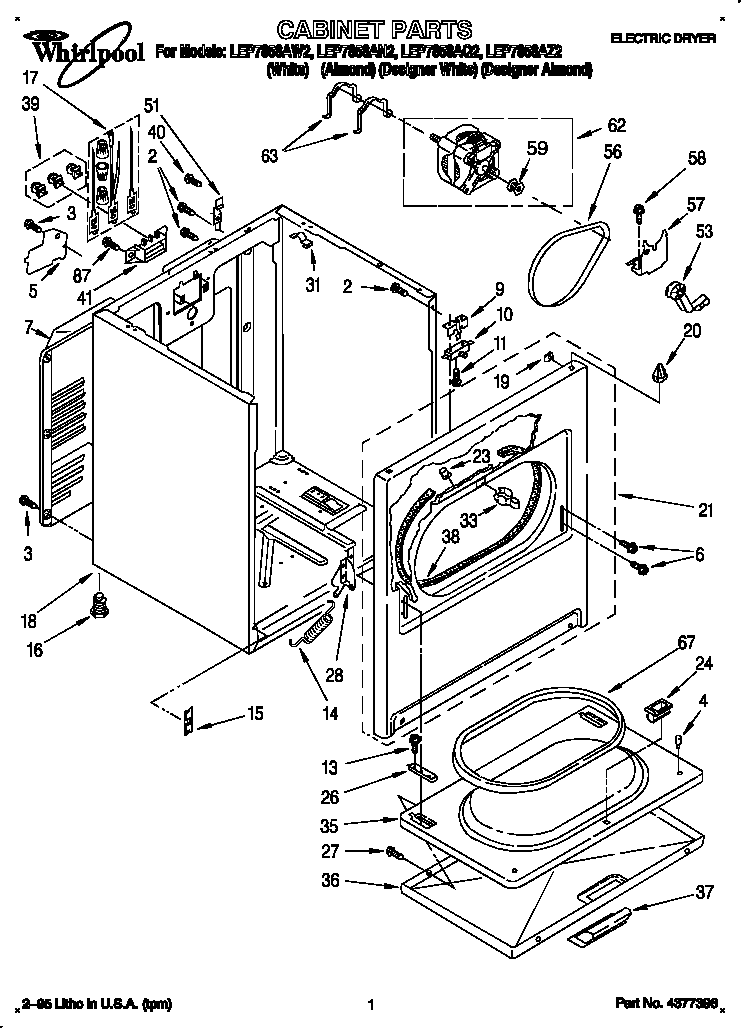 Whirlpool LEP7858AQ2 cabinet diagram