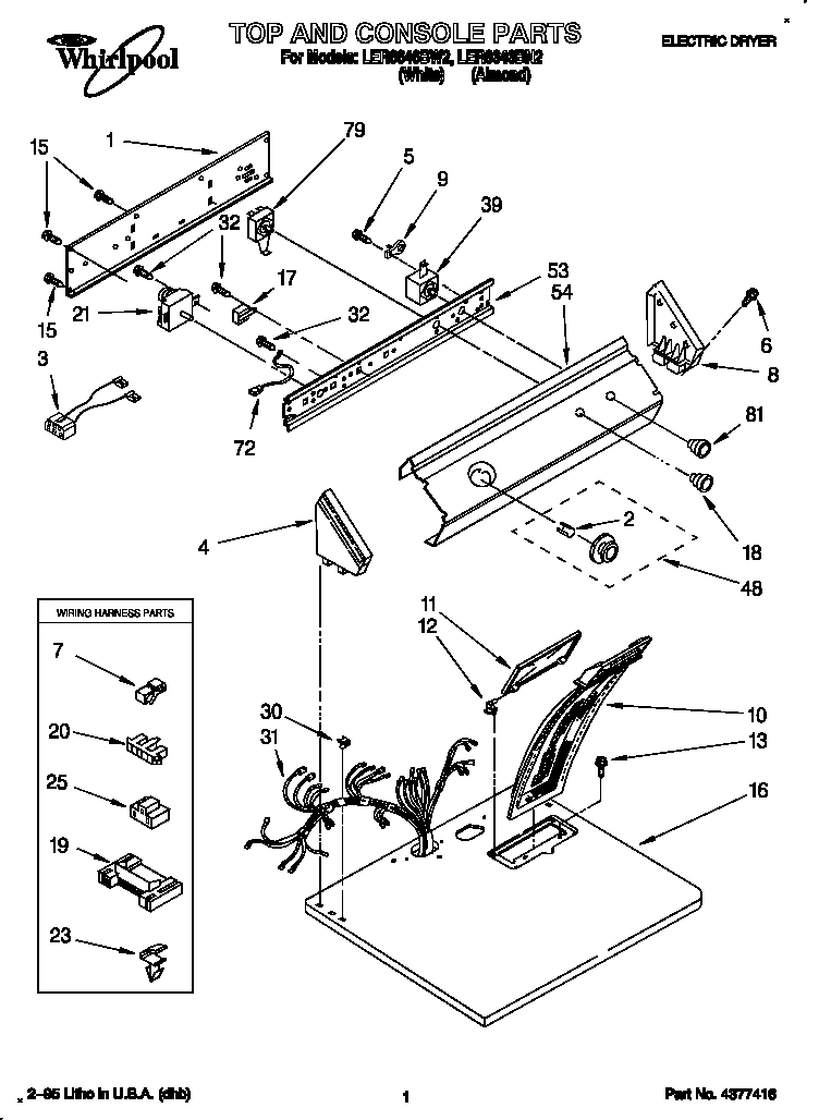 Whirlpool LER6646BN2 top and console diagram
