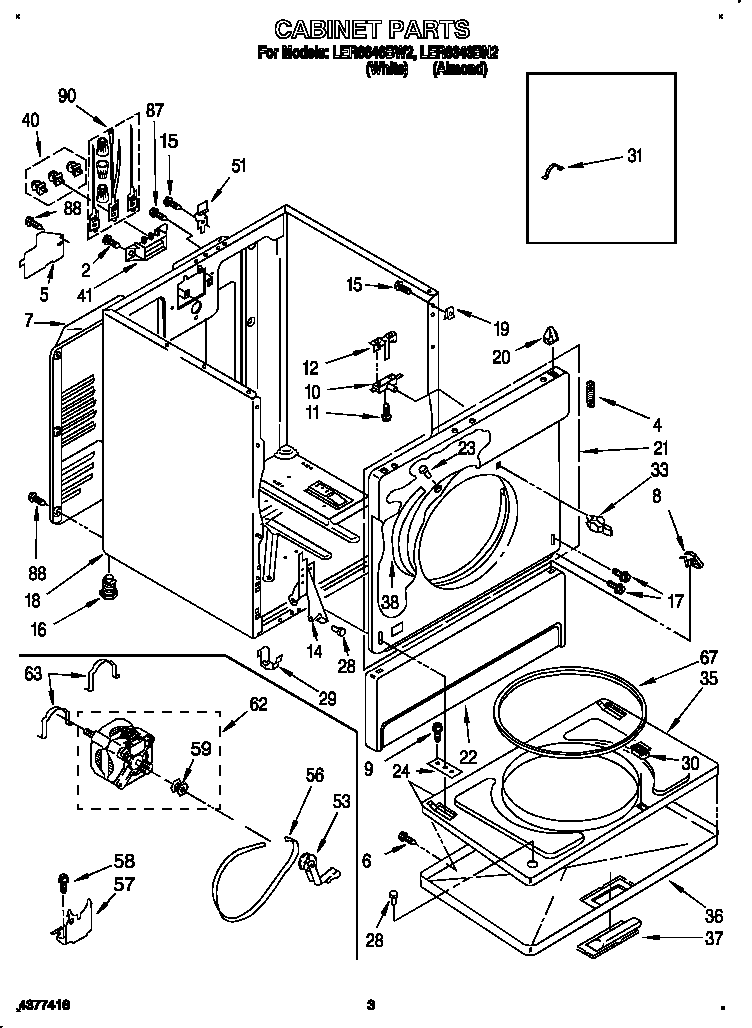 Whirlpool LER6646BN2 cabinet diagram