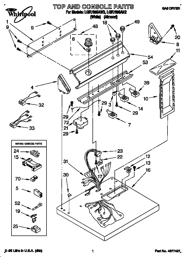 Whirlpool LGR7858AW2 top and console diagram