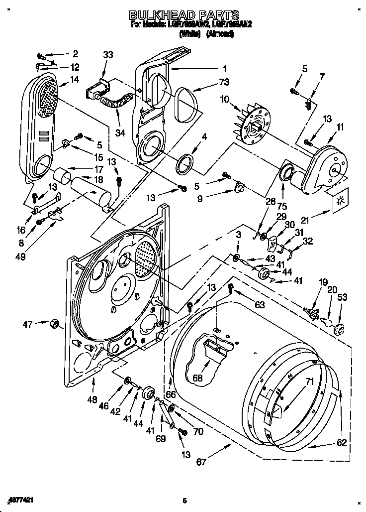 Whirlpool LGR7858AW2 bulkhead diagram