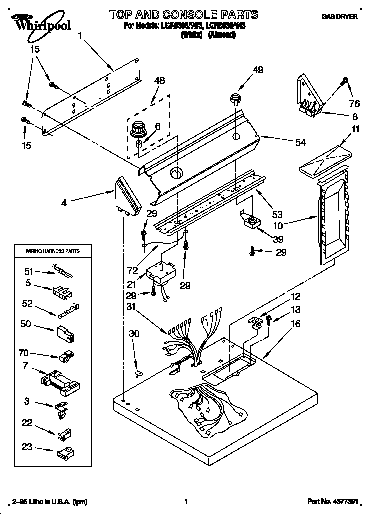 Whirlpool LGR5638AN3 top and console diagram