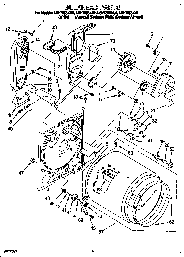 Whirlpool LGP7858AW2 bulkhead diagram