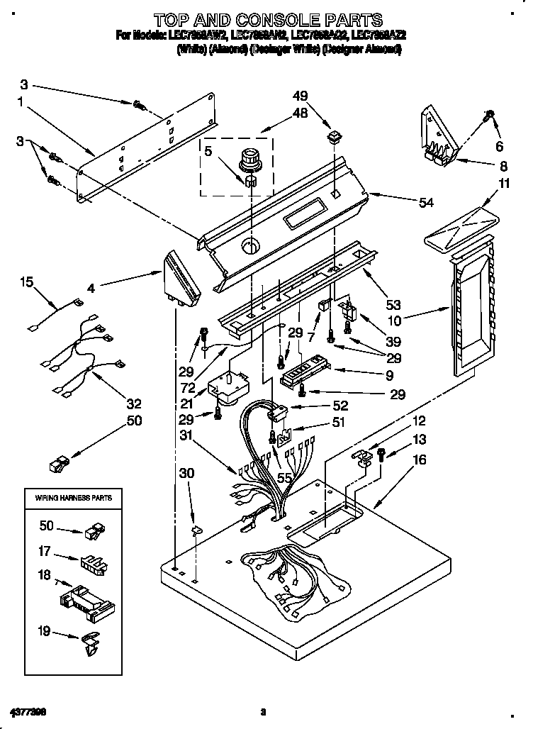 Whirlpool LEC7858AQ2 top and console diagram