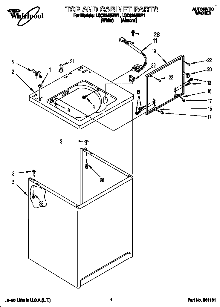 Whirlpool LSC9245BN1 top and cabinet diagram