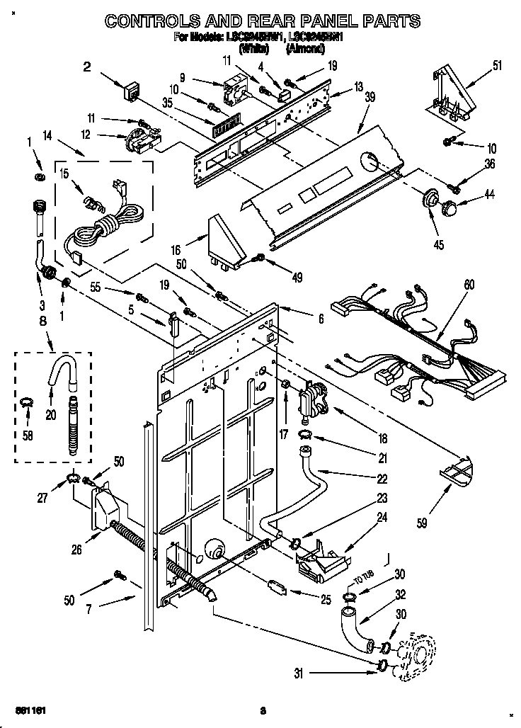 Whirlpool LSC9245BN1 controls and rear panel diagram