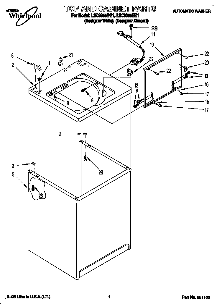 Whirlpool LSC9355BZ1 top and cabinet diagram
