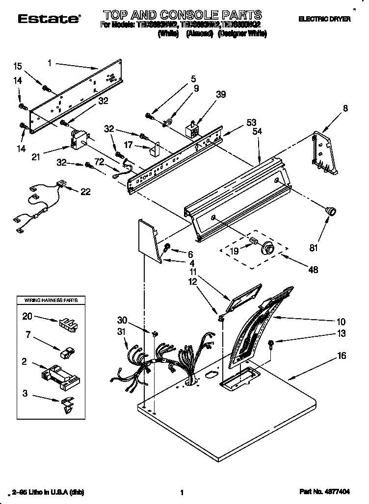 Estate TEDS680BN2 top and console diagram