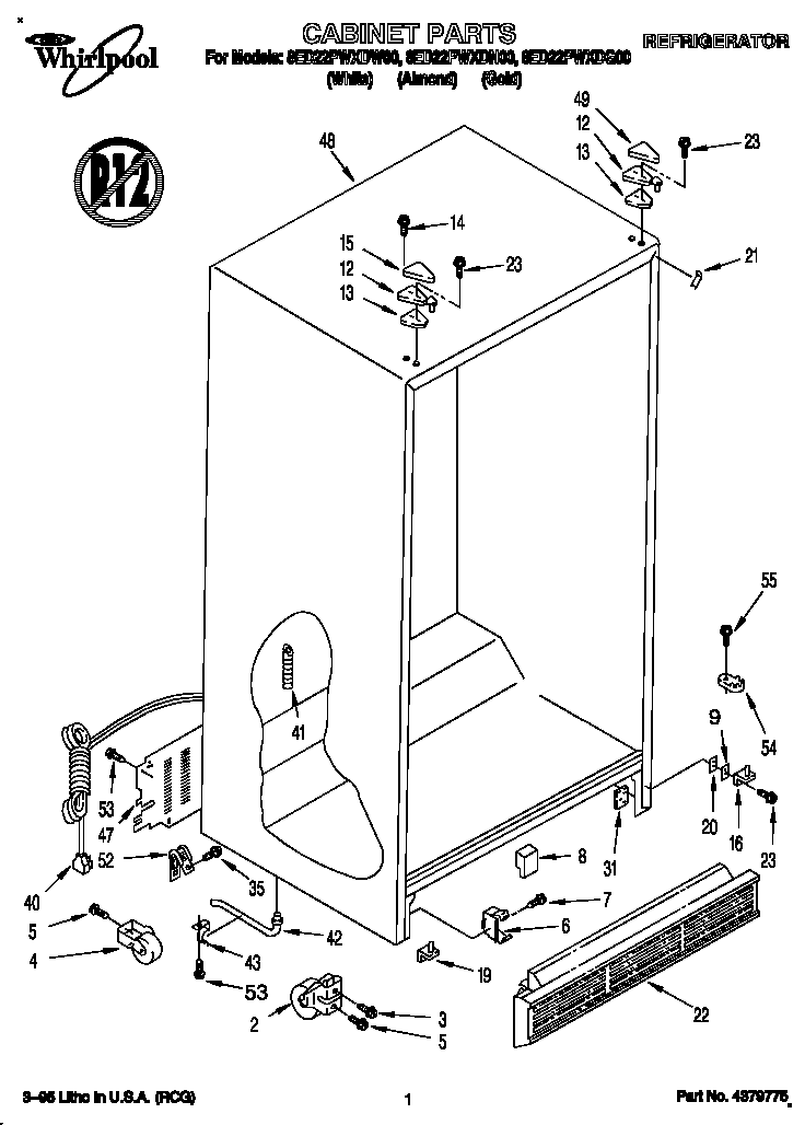 Whirlpool 8ED22PWXDN00 cabinet diagram