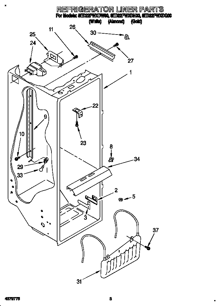 Whirlpool 8ED22PWXDN00 refrigerator liner diagram