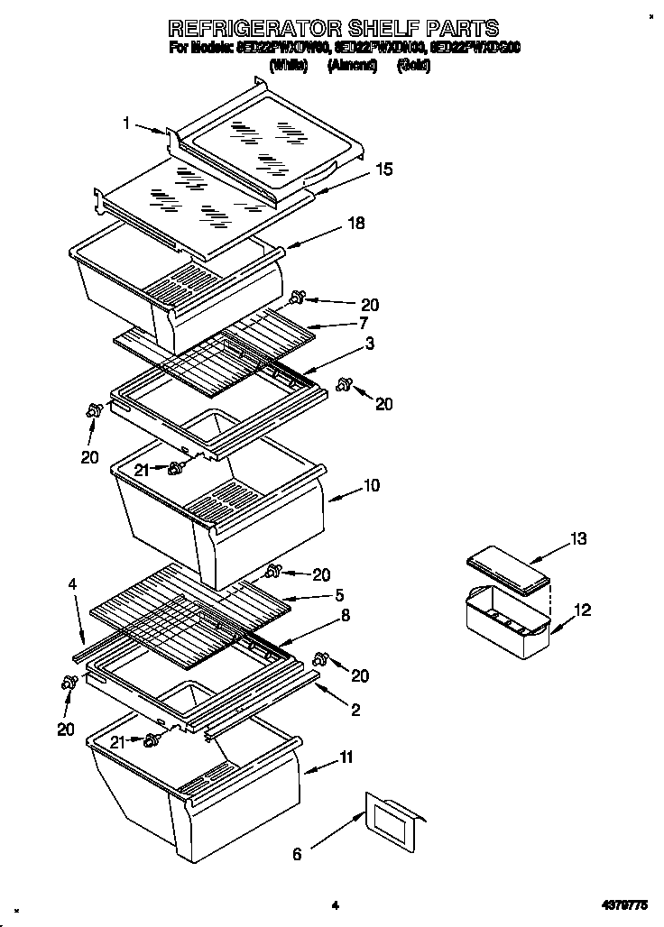 Whirlpool 8ED22PWXDN00 refrigerator shelf diagram