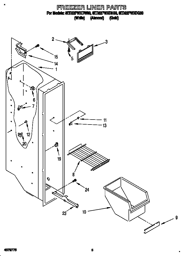 Whirlpool 8ED22PWXDN00 freezer liner diagram