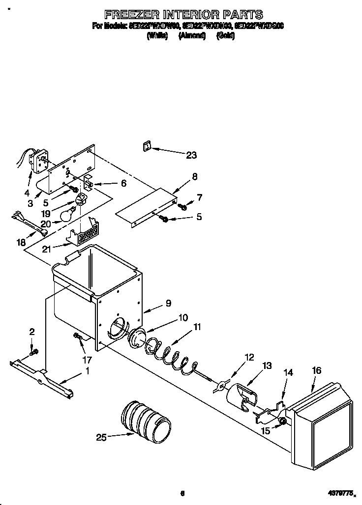 Whirlpool 8ED22PWXDN00 freezer interior diagram