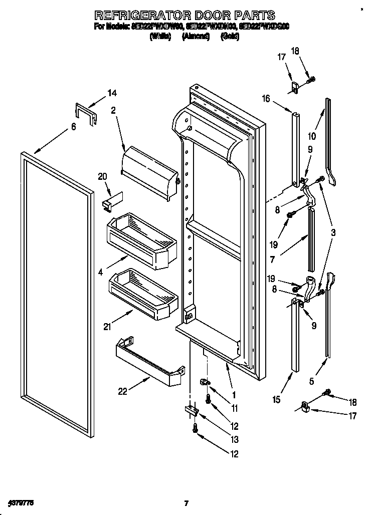 Whirlpool 8ED22PWXDN00 refrigerator door diagram
