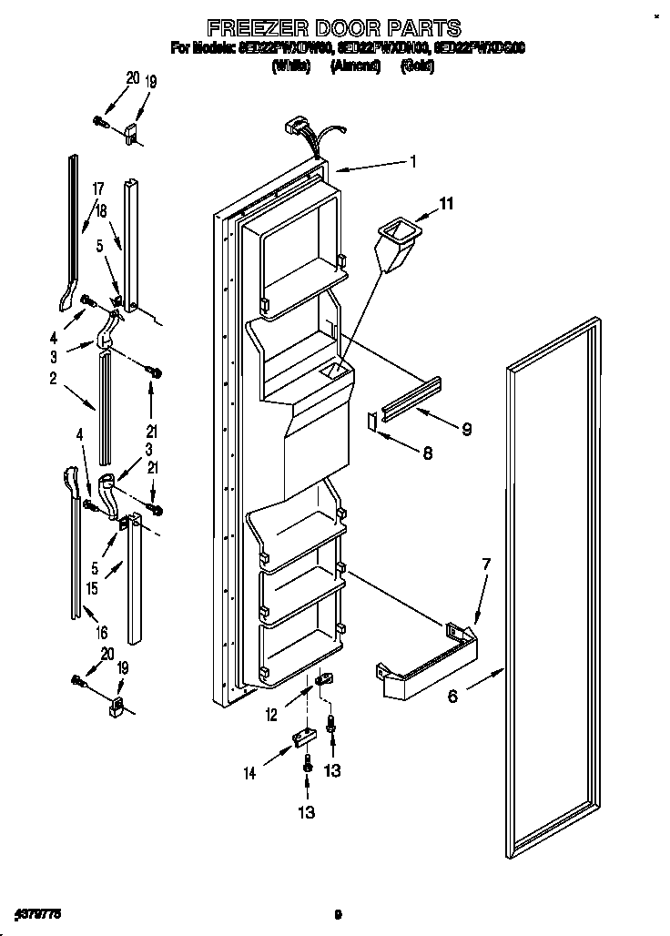 Whirlpool 8ED22PWXDN00 freezer door diagram