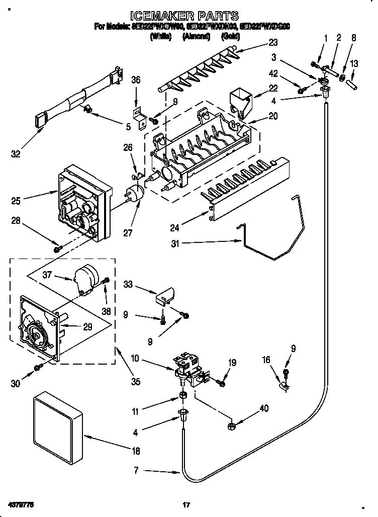 Whirlpool 8ED22PWXDN00 icemaker diagram