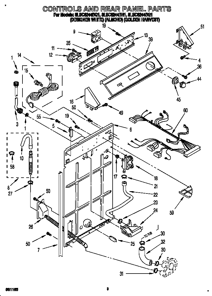 Whirlpool 8LSC6244BN1 controls and rear panel diagram
