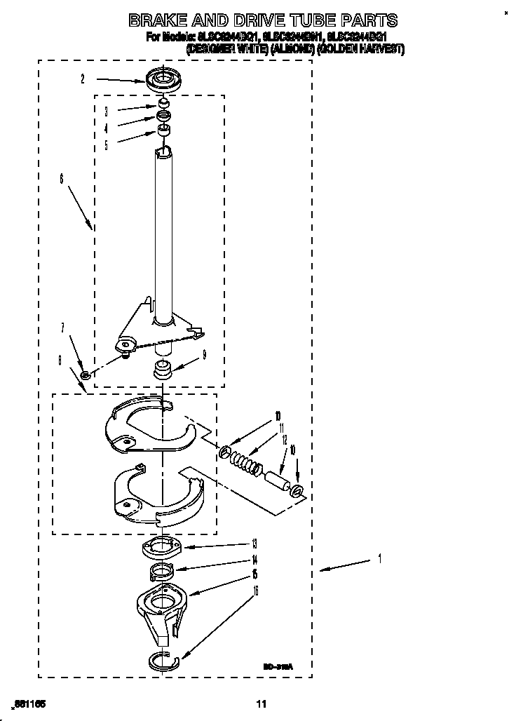 Whirlpool 8LSC6244BN1 brake and drive tube diagram