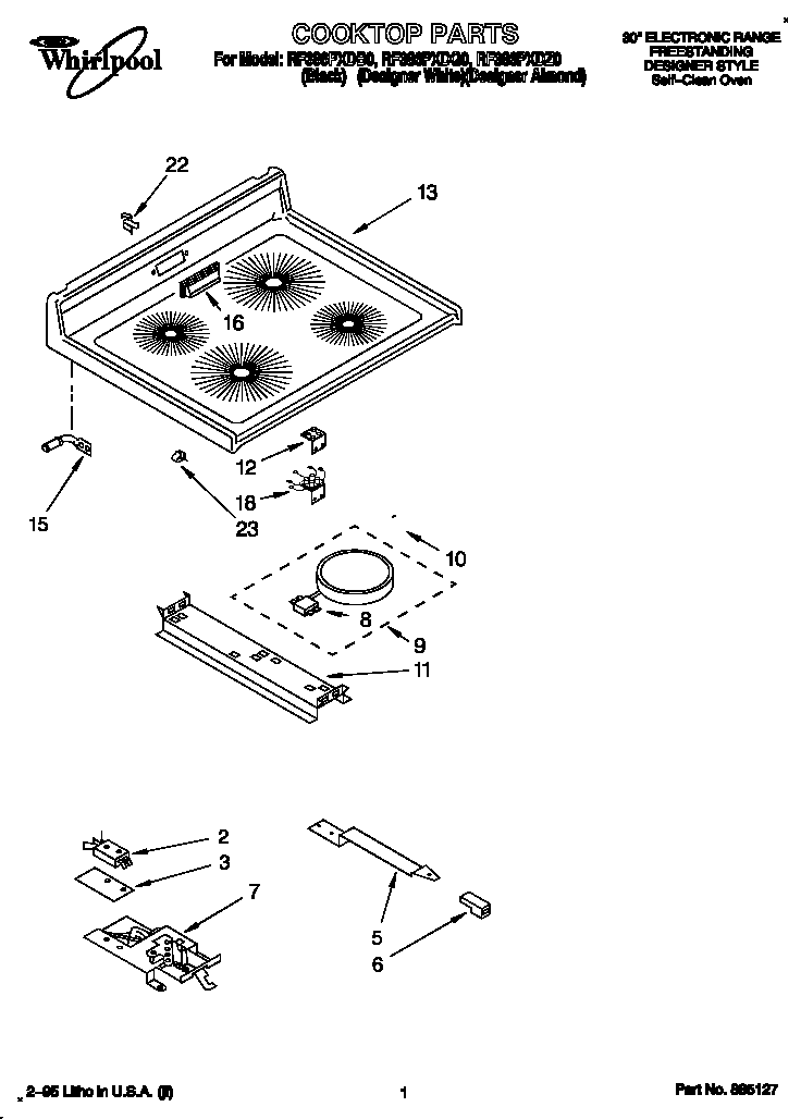 Whirlpool RF386PXDB0 cooktop diagram