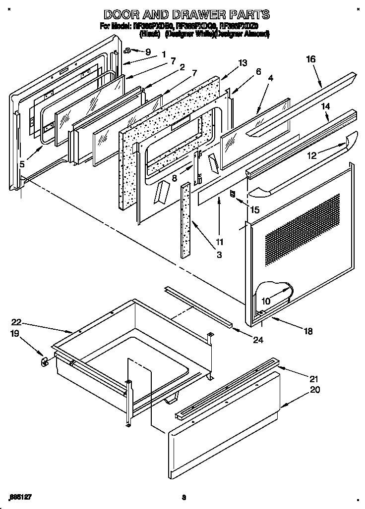 Whirlpool RF386PXDB0 door and drawer diagram