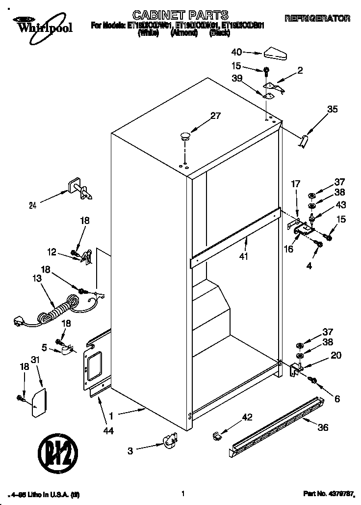 Whirlpool ET19DKXDB01 cabinet diagram