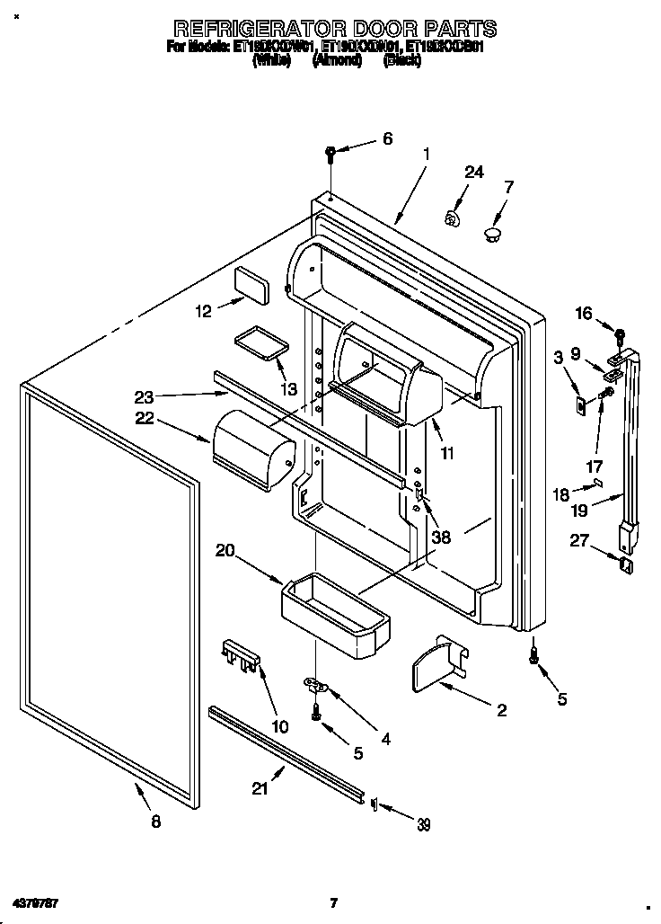 Whirlpool ET19DKXDB01 refrigerator door diagram