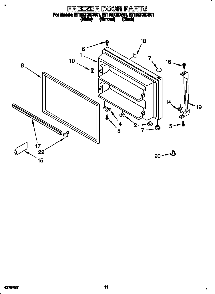 Whirlpool ET19DKXDB01 freezer door diagram