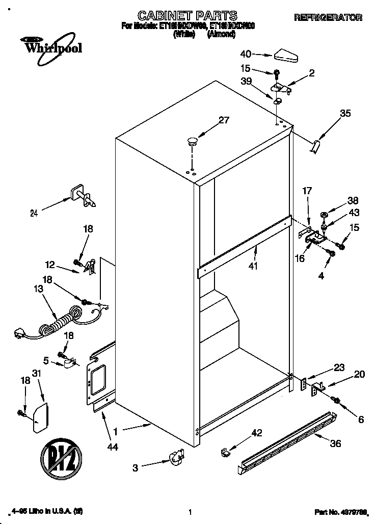 Whirlpool ET18HNXDN00 cabinet diagram