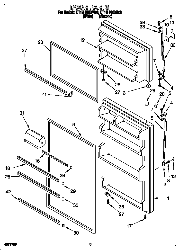 Whirlpool ET18HNXDN00 door diagram