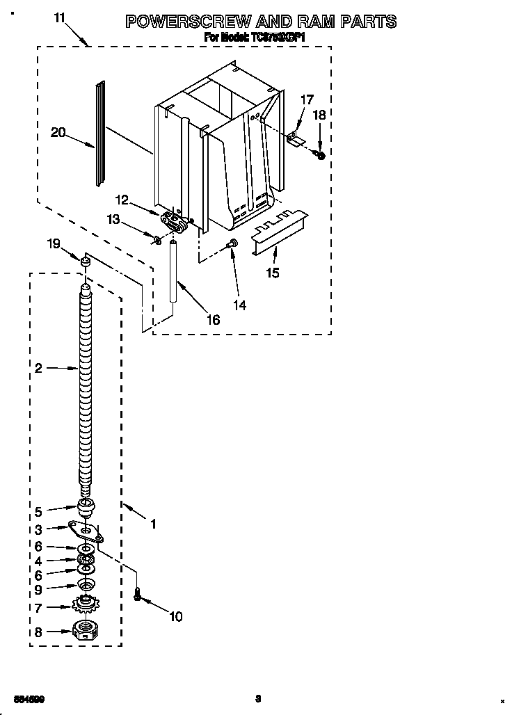 Whirlpool TC8750XBP1 powerscrew and ram diagram