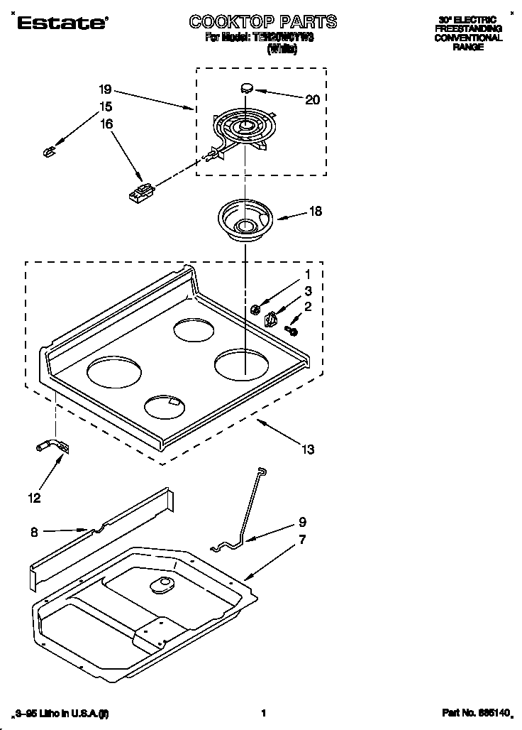 Whirlpool TER20W0YW3 cooktop diagram