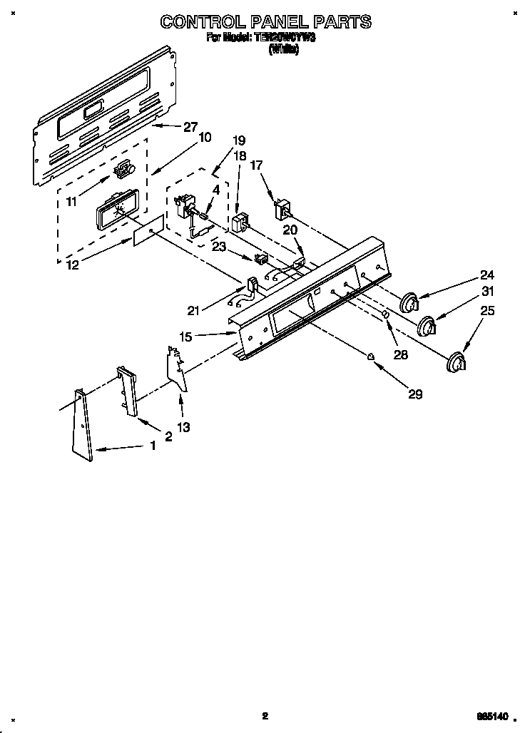Whirlpool TER20W0YW3 control panel diagram