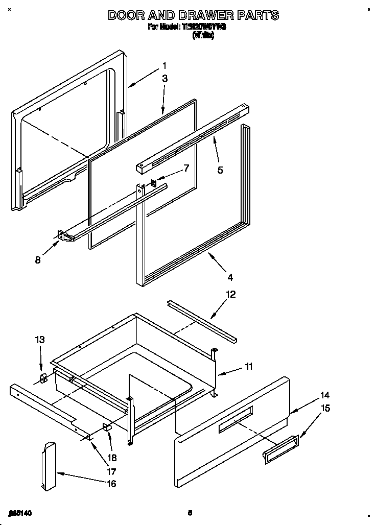 Whirlpool TER20W0YW3 door and drawer diagram