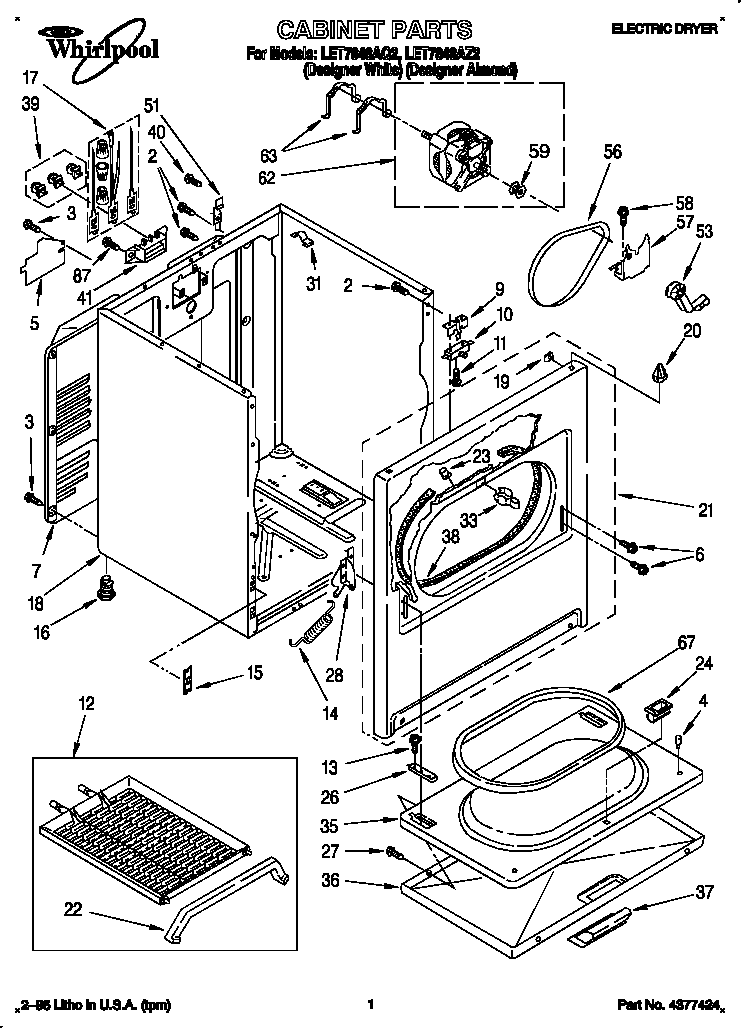 Whirlpool LET7848AQ2 cabinet diagram