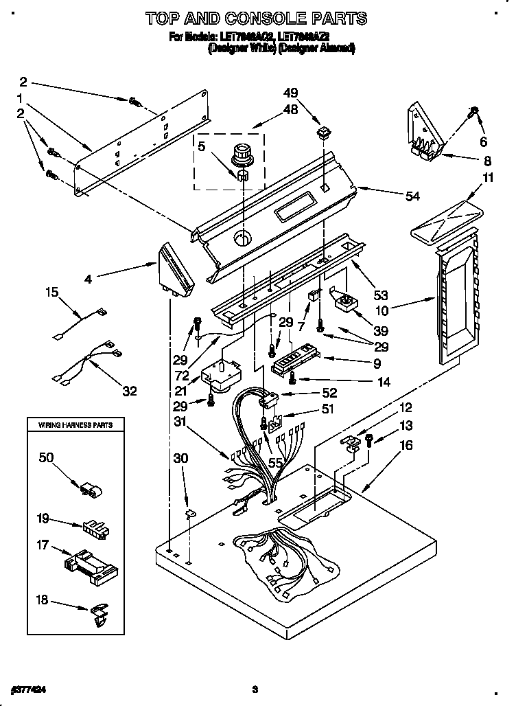 Whirlpool LET7848AQ2 top and console diagram