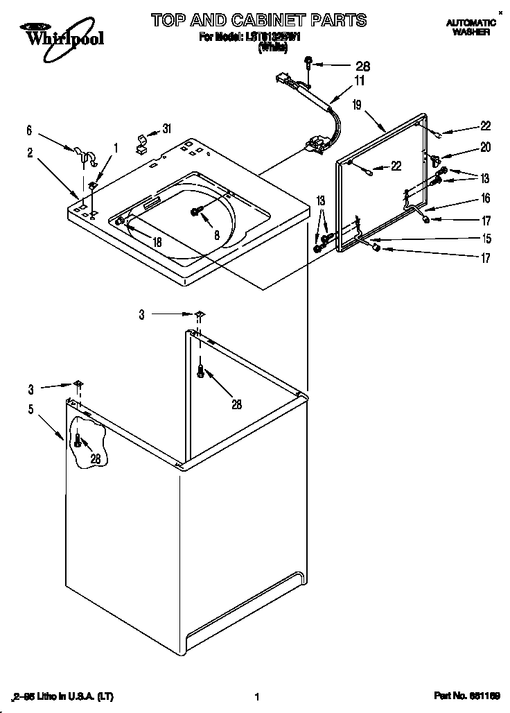 Whirlpool LST6132BW1 top and cabinet diagram