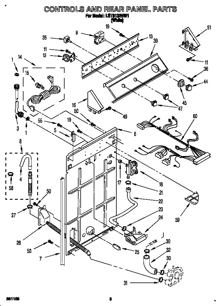 Whirlpool LST6132BW1 controls and rear panel diagram