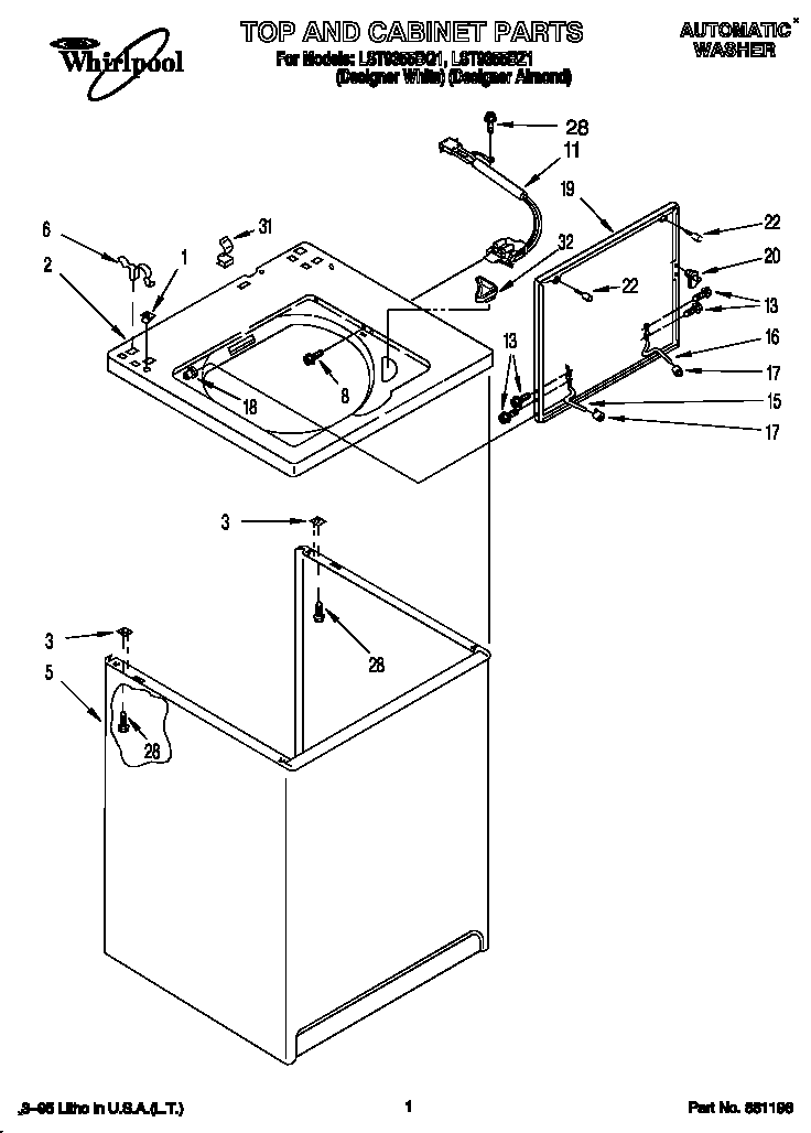 Whirlpool LST9355BZ1 top and cabinet diagram