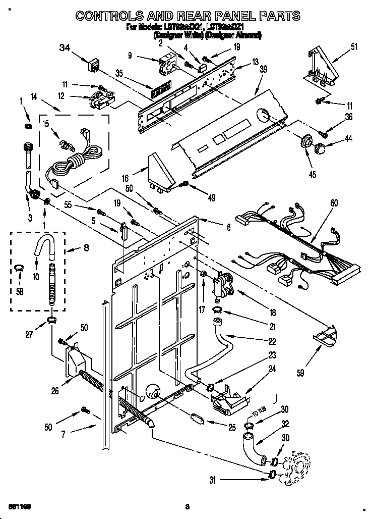 Whirlpool LST9355BZ1 controls and rear panel diagram