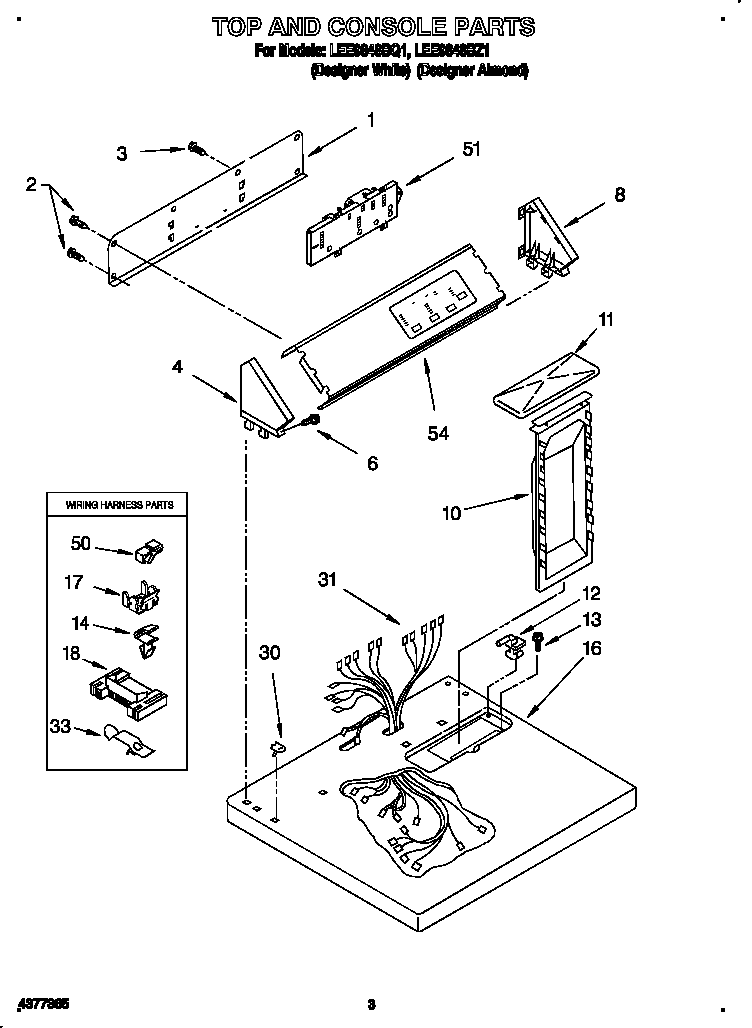 Whirlpool LEE9848BQ1 top and console diagram