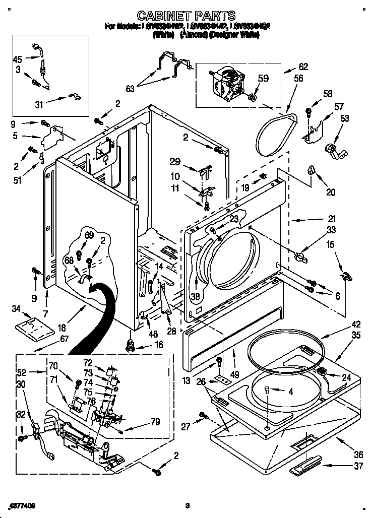 Whirlpool LGV6634BN2 cabinet diagram