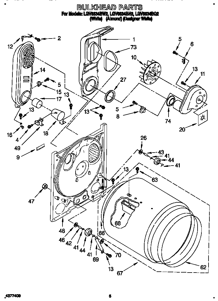 Whirlpool LGV6634BN2 bulkhead diagram