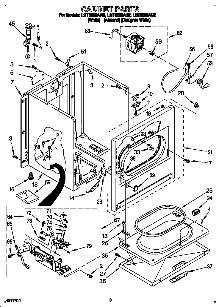 Whirlpool LGT6638AW2 cabinet diagram