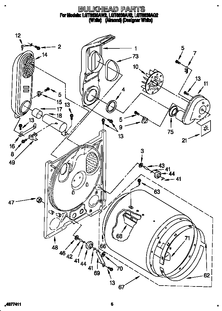 Whirlpool LGT6638AW2 bulkhead diagram