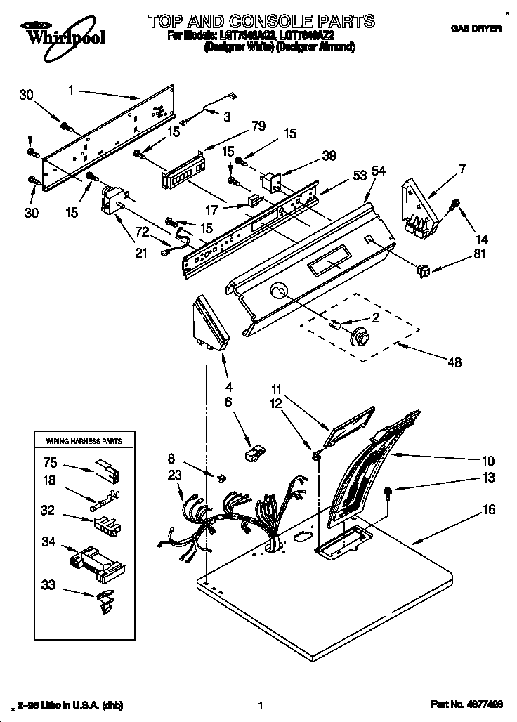 Whirlpool LGT7646AQ2 top and console diagram
