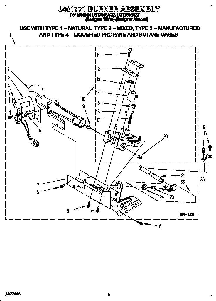 Whirlpool LGT7646AQ2 3401771 burner assembly diagram