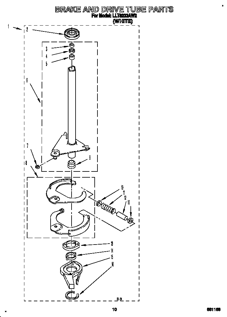 Whirlpool LLT8233AW2 brake and drive tube diagram