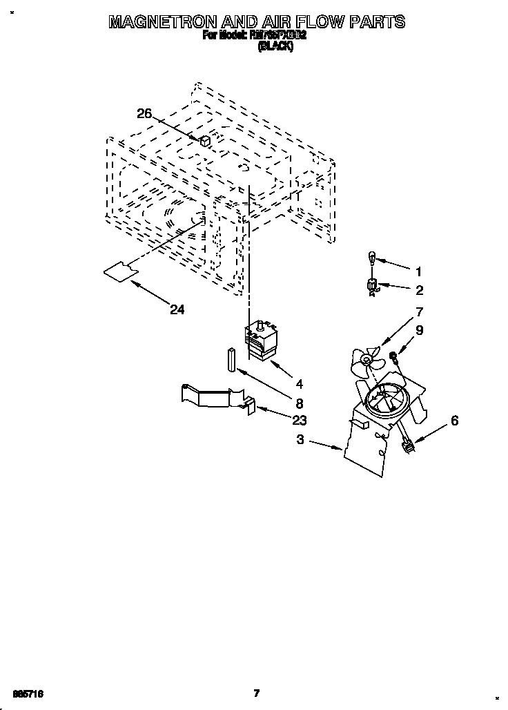 Whirlpool RM765PXBB2 magnetron and air flow diagram