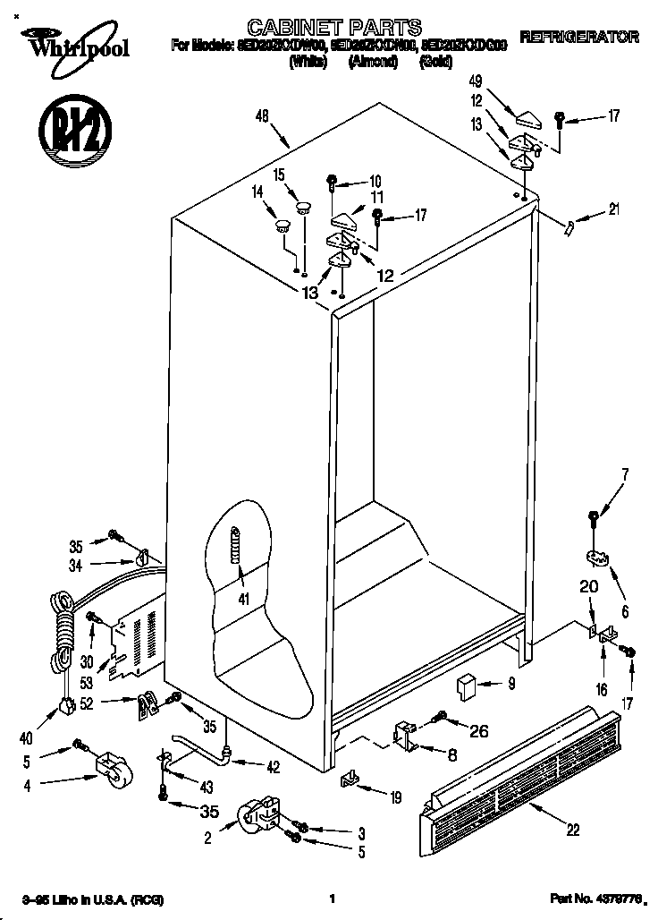Whirlpool 8ED20ZKXDN00 cabinet diagram
