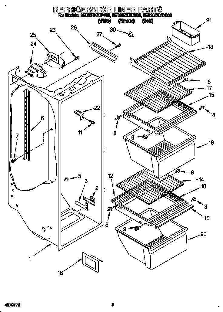 Whirlpool 8ED20ZKXDN00 refrigerator liner diagram
